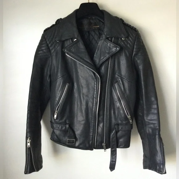 VTG Harley Davidson Leather Moto Jacket Black Motorcycle Cinch Back Women 34 - Picture 6 of 16